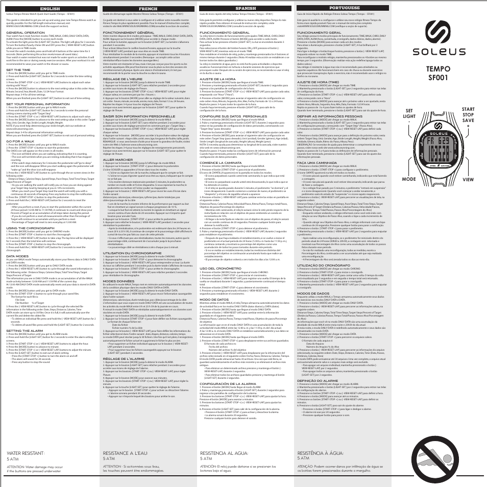 Soleus Tempo (SF001) - Quick Start Guide User Manual | 2 pages