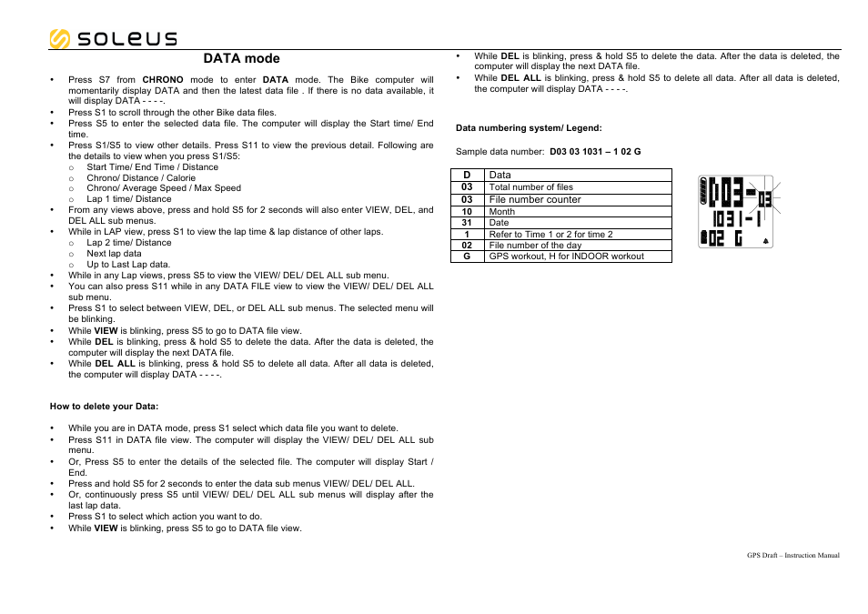 Data mode | Soleus GPS Draft (SG200) - Manual User Manual | Page 7 / 11
