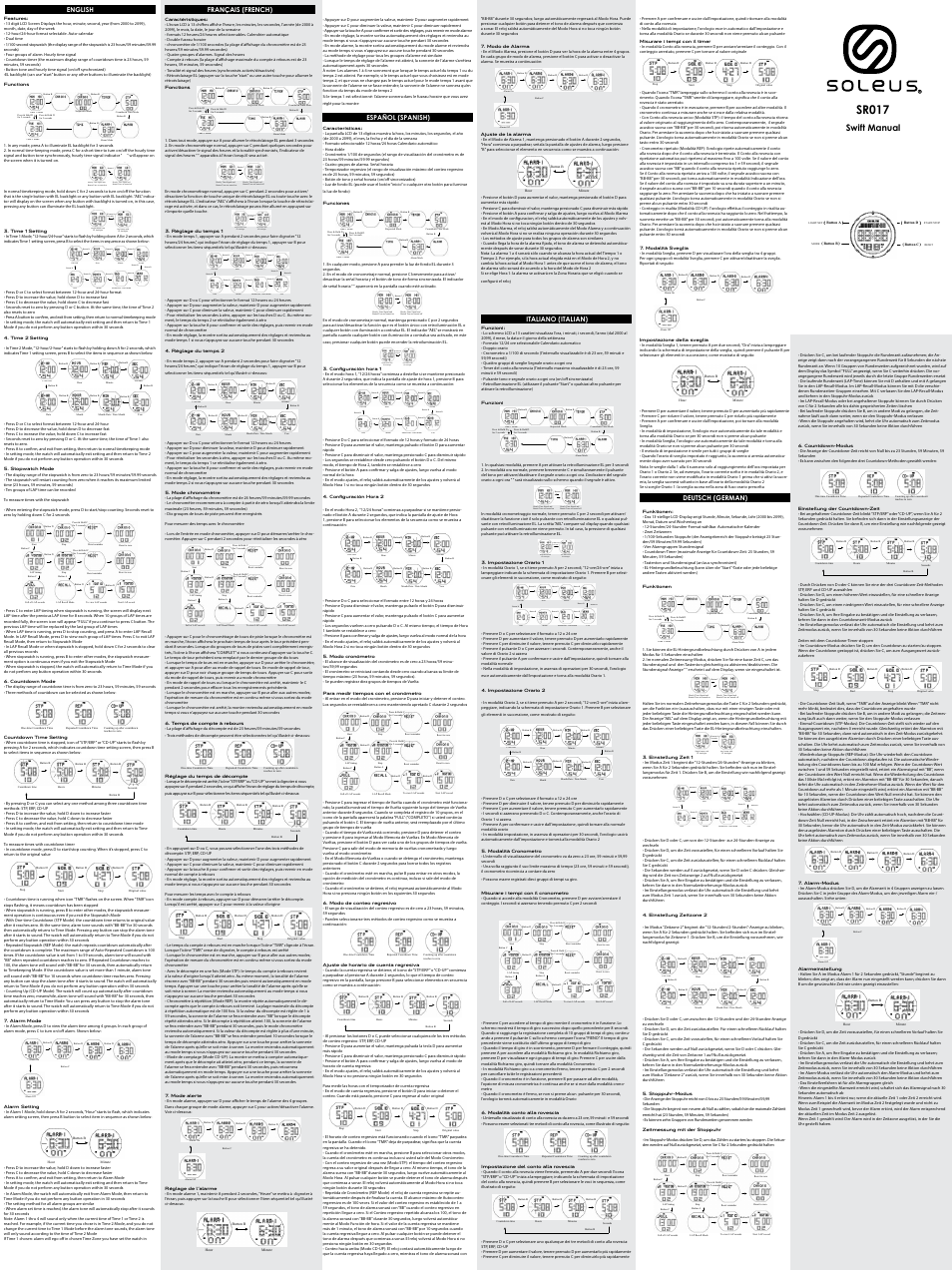 Soleus Swift (SR017) User Manual | 2 pages