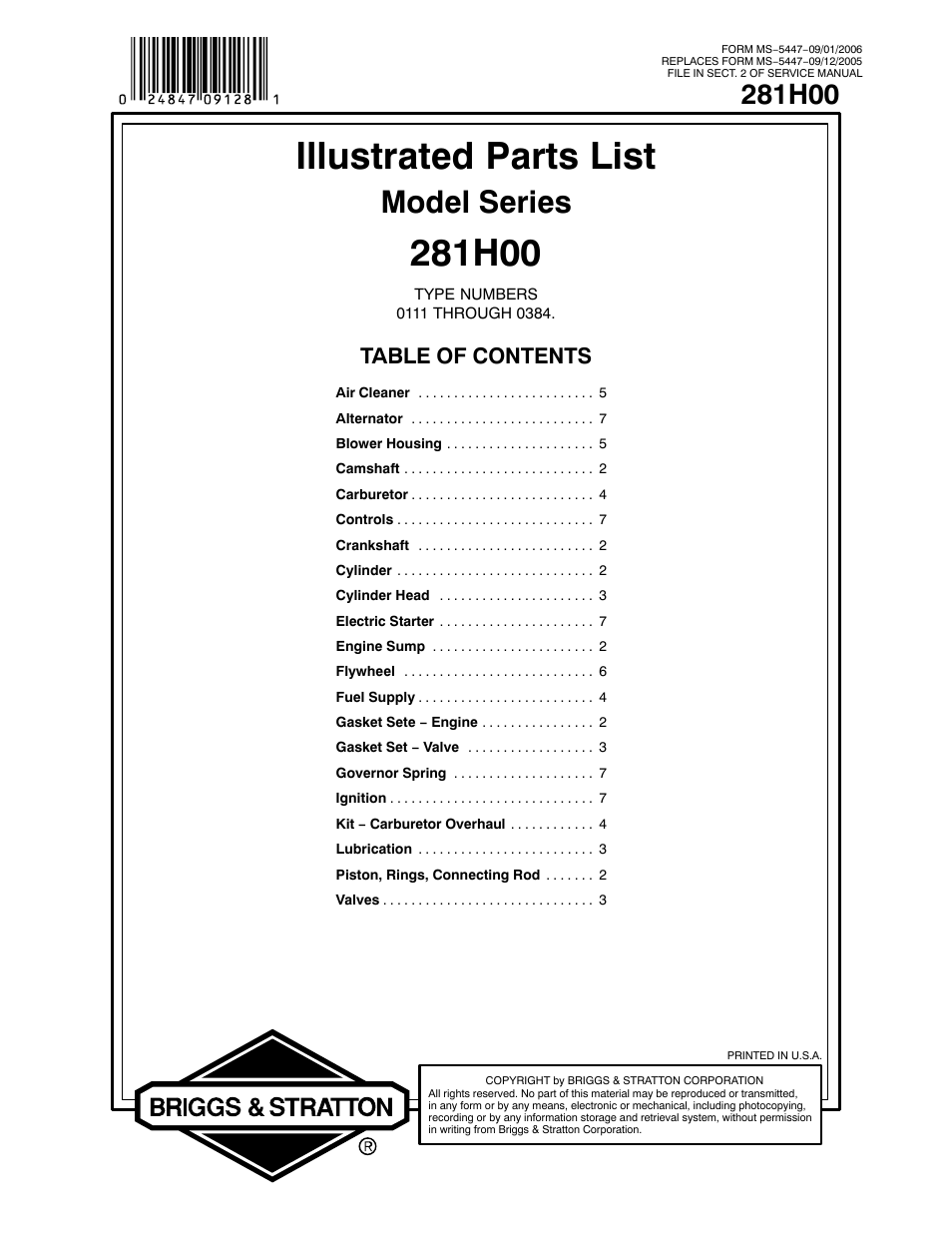 Briggs & Stratton 281H00 User Manual | 10 pages