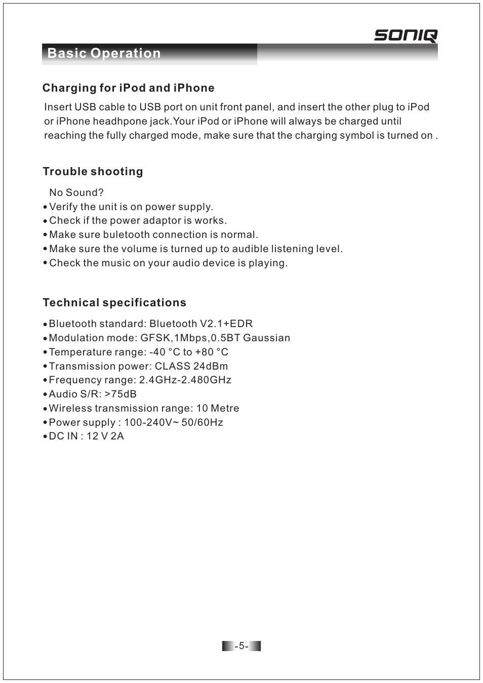 Basic operation | SONIQ ANB300 User Manual | Page 6 / 7