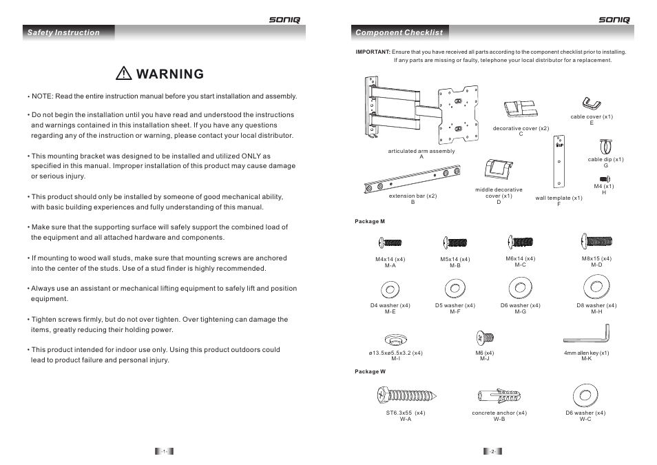 Warning | SONIQ AWM1521 User Manual | Page 2 / 6