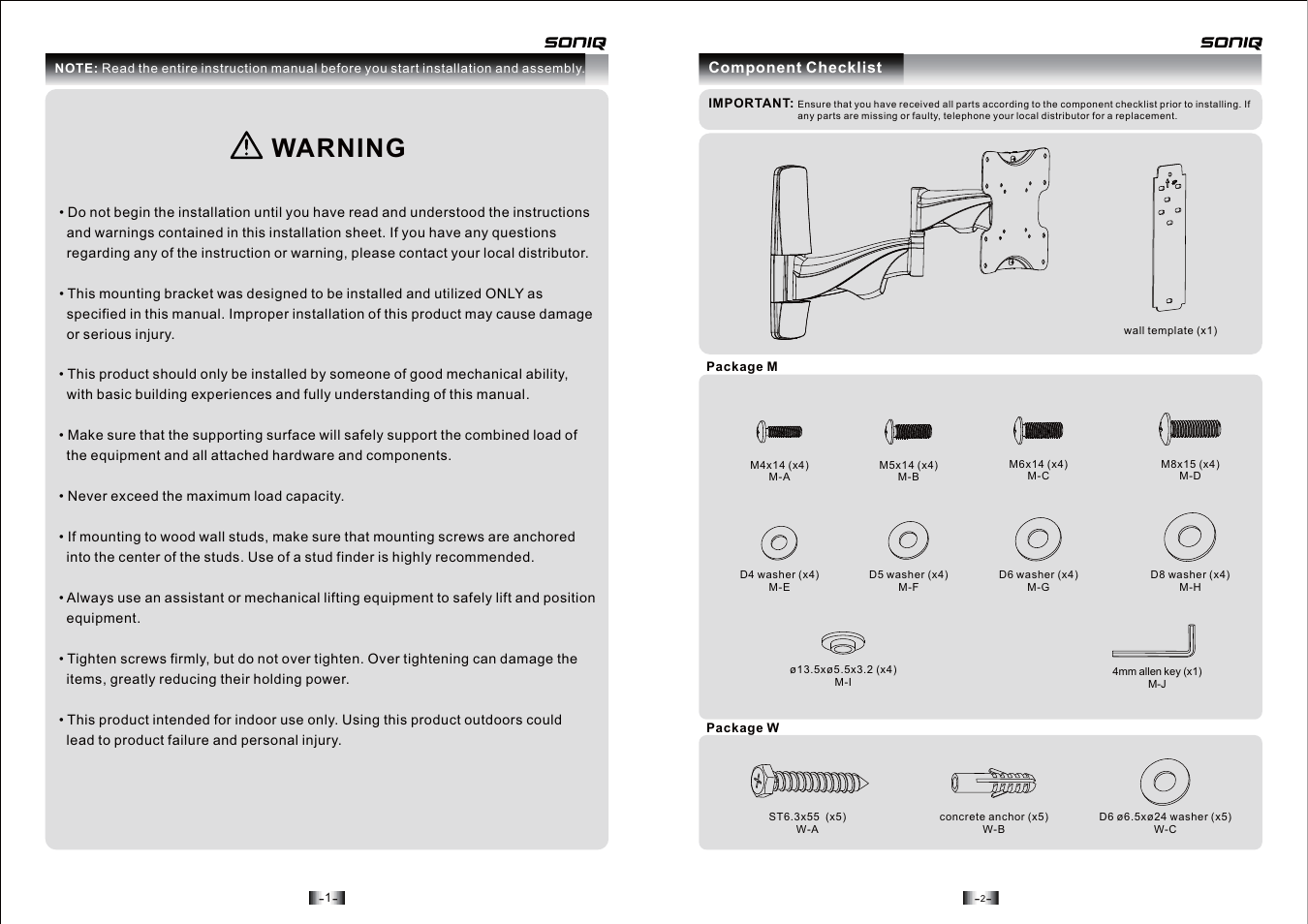 Warning | SONIQ AWM1701 User Manual | Page 2 / 6