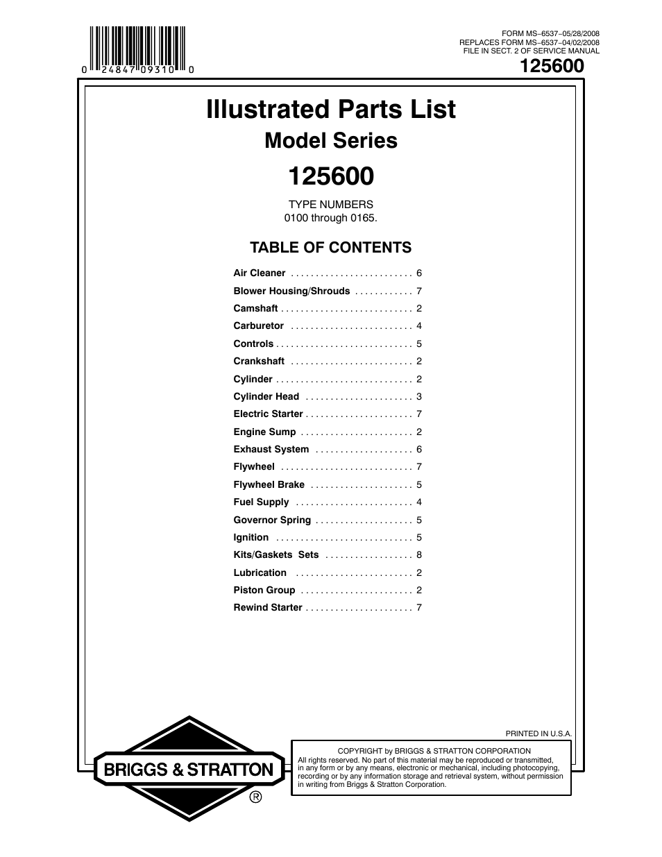 Briggs & Stratton 125600 User Manual | 13 pages