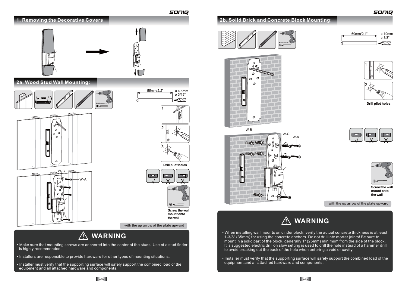 Warning | SONIQ AWM2301 User Manual | Page 3 / 6