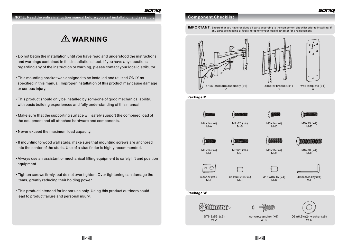 Warning | SONIQ AWM3201 User Manual | Page 2 / 6