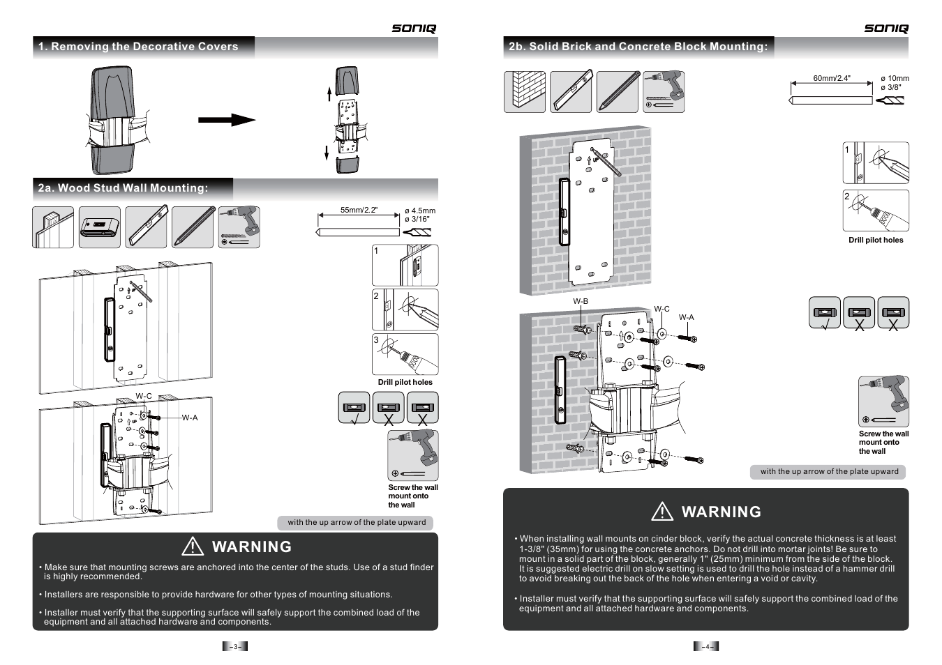 Warning | SONIQ AWM3201 User Manual | Page 3 / 6