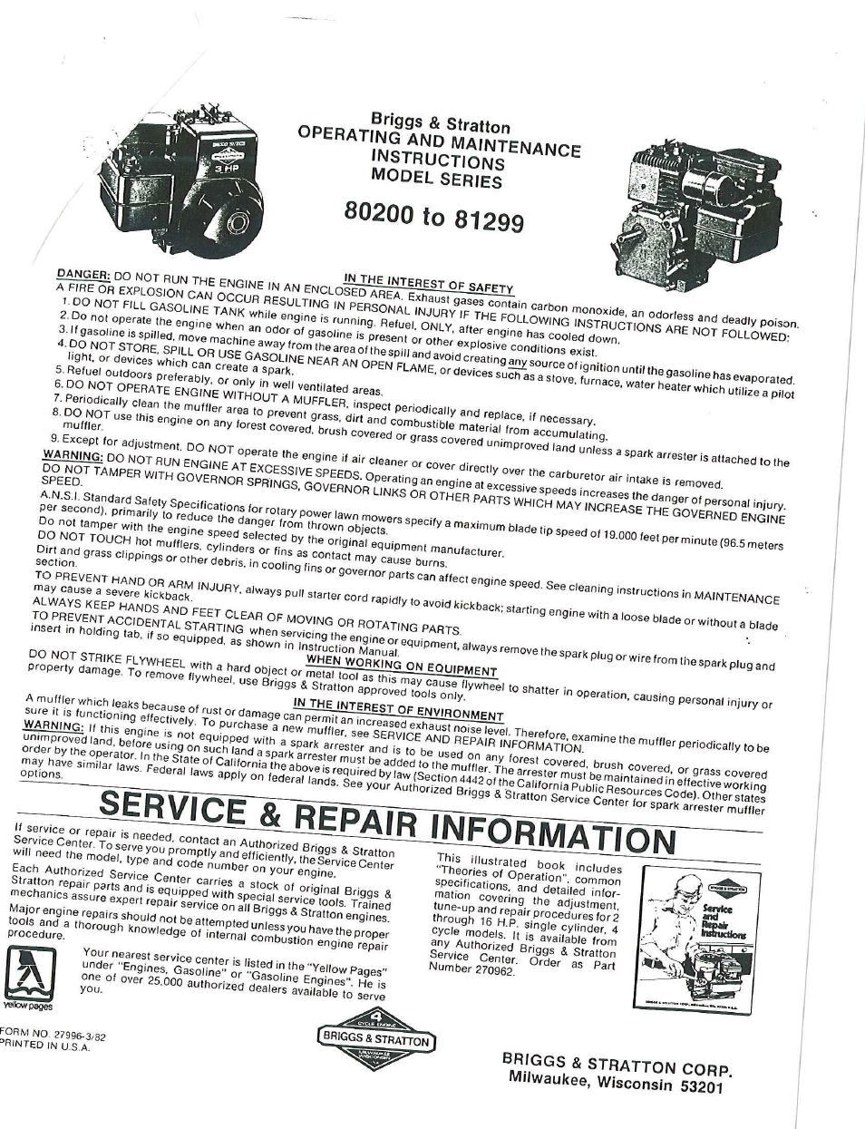 Briggs & Stratton 80200 Series User Manual | 8 pages