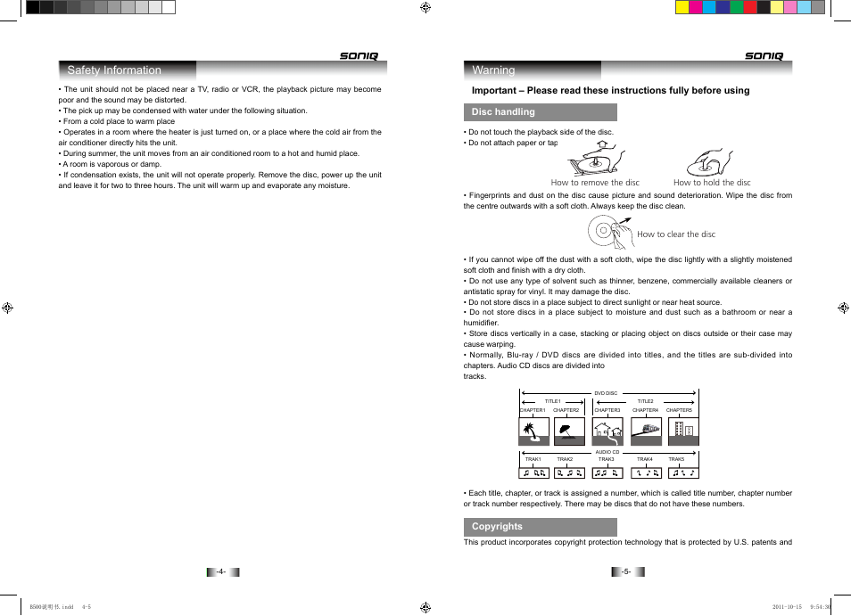 Warning, Safety information | SONIQ B500 User Manual | Page 4 / 17