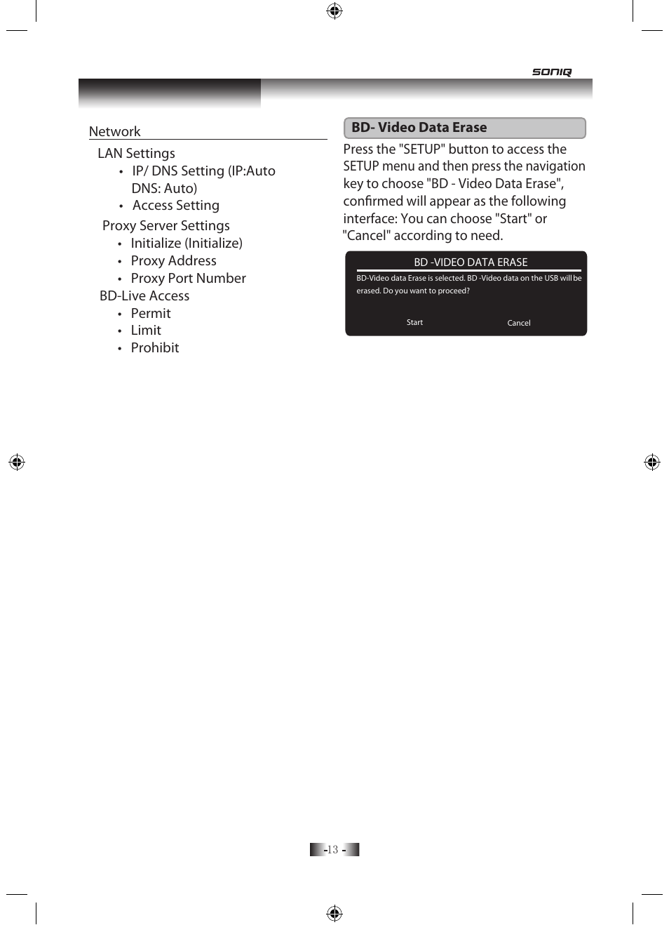 Setup/home menu | SONIQ B501 User Manual | Page 15 / 20