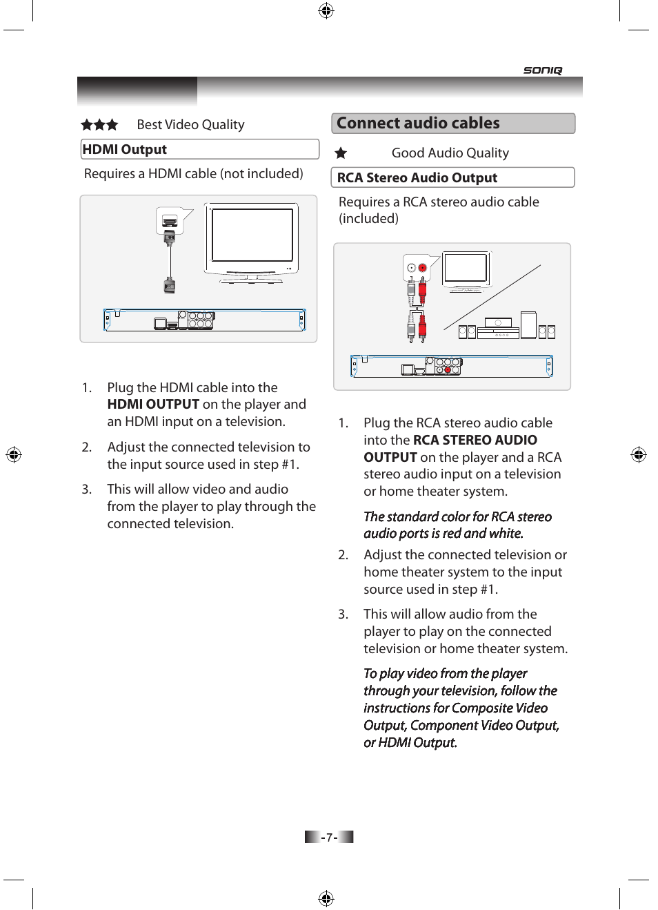 Connect audio cables connection | SONIQ B501 User Manual | Page 9 / 20