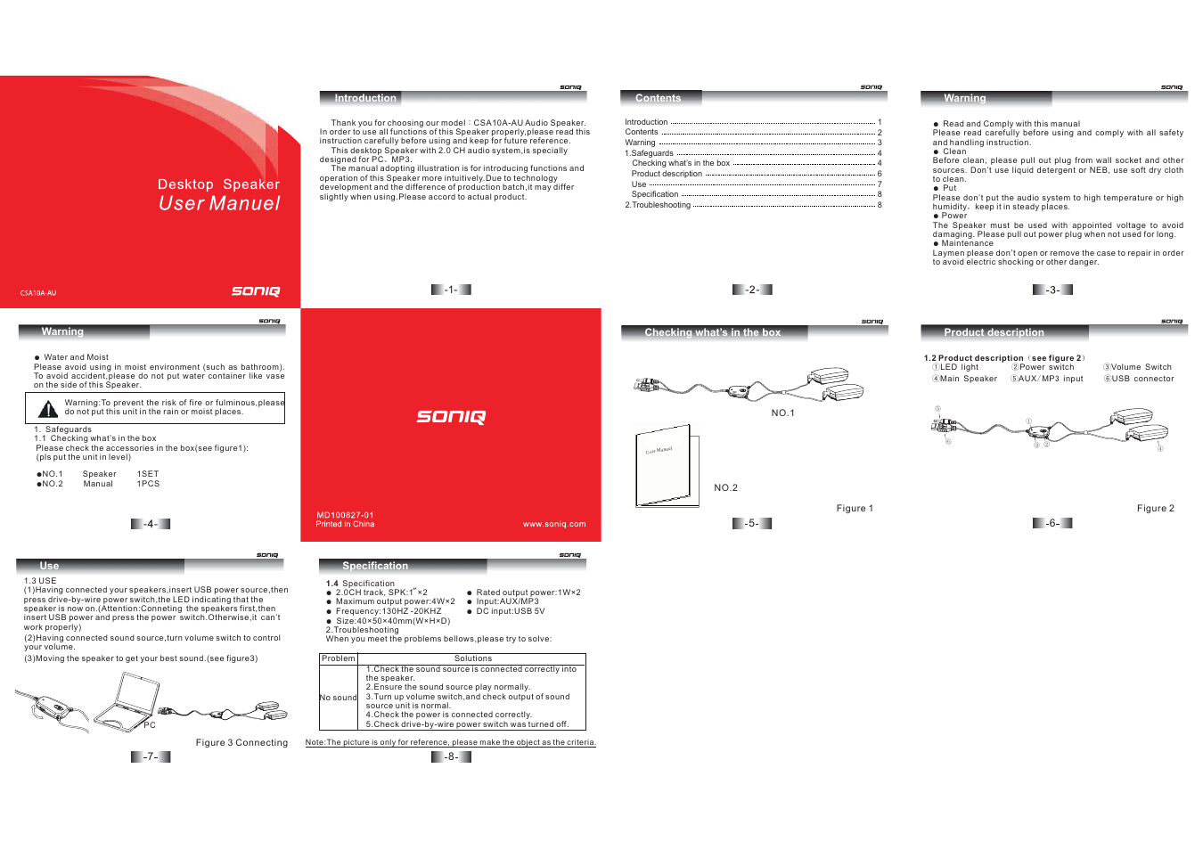 SONIQ CSA10 User Manual | 1 page