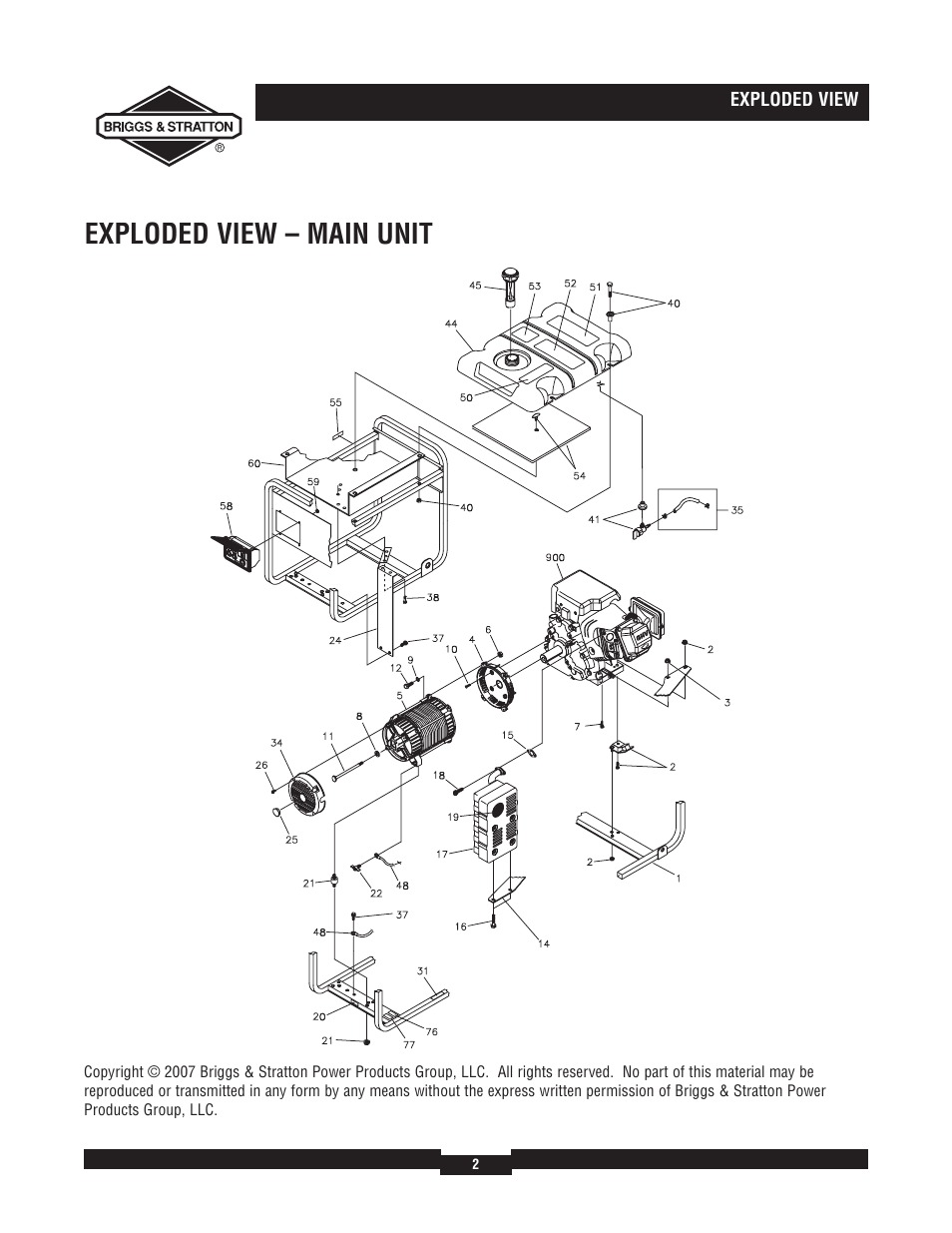 Exploded view – main unit | Briggs & Stratton Elite 030206 User Manual | Page 2 / 6