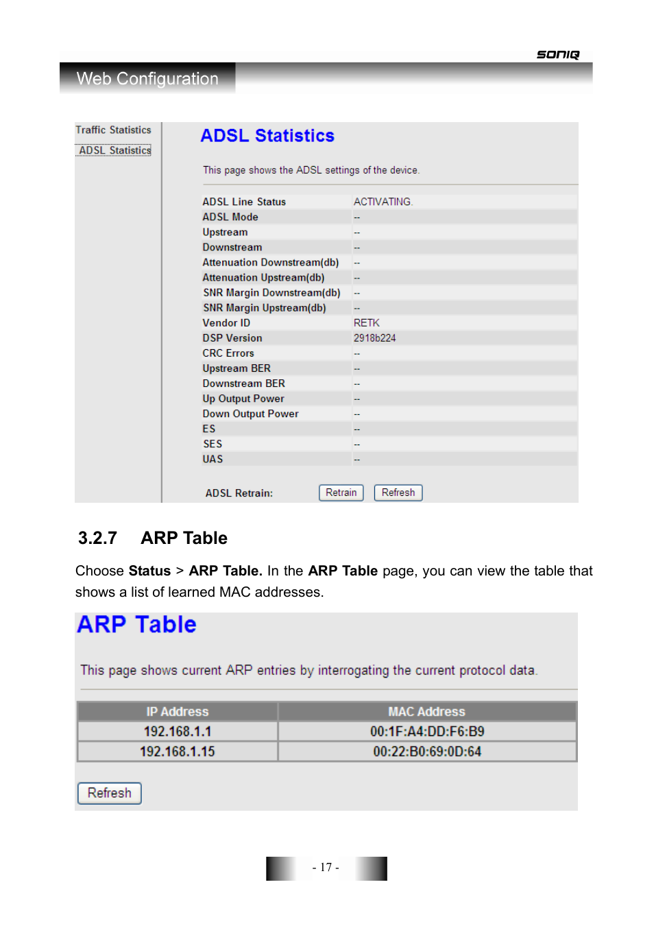 7 arp table | SONIQ CWR150NS User Manual | Page 18 / 90