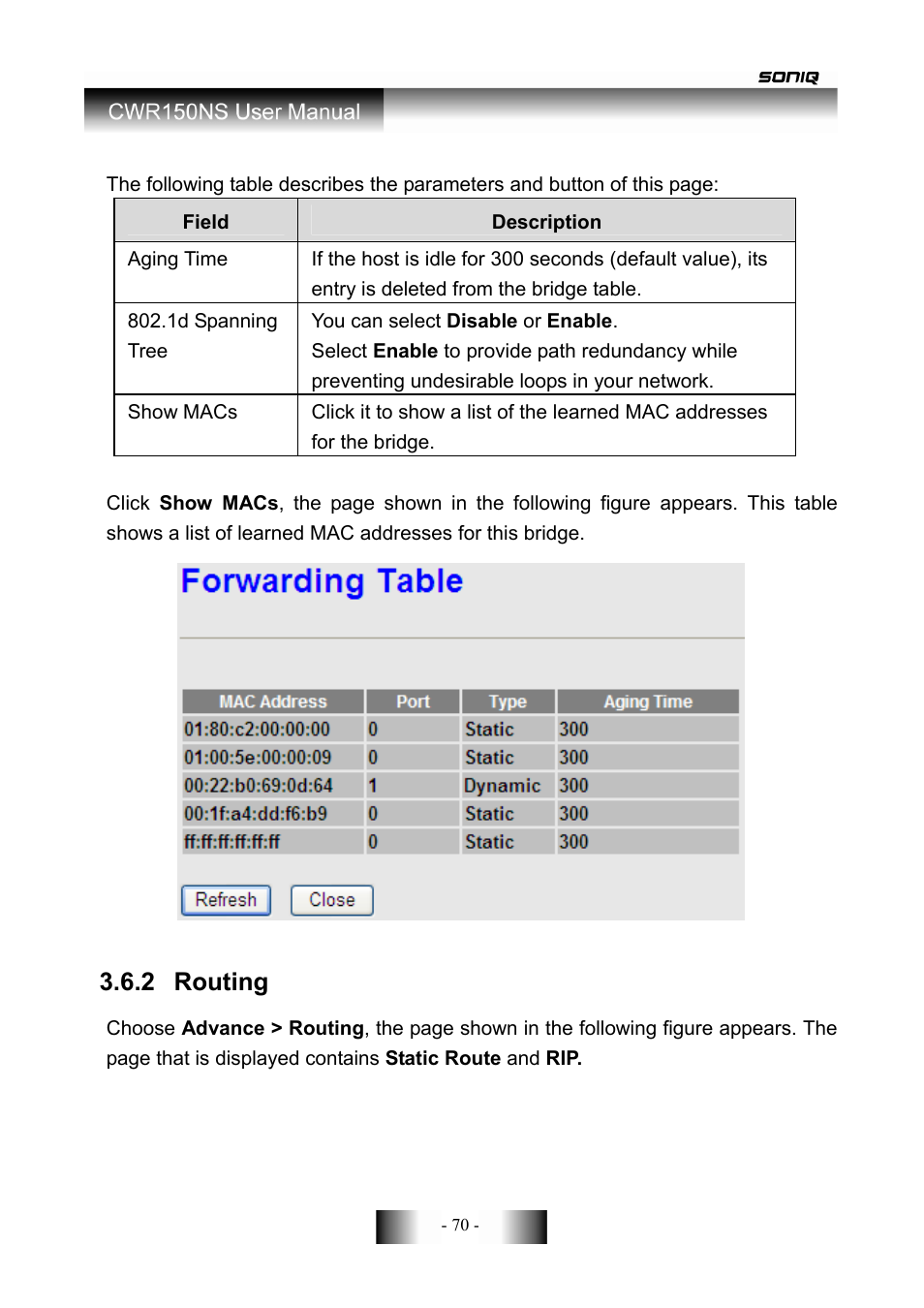 2 routing | SONIQ CWR150NS User Manual | Page 71 / 90
