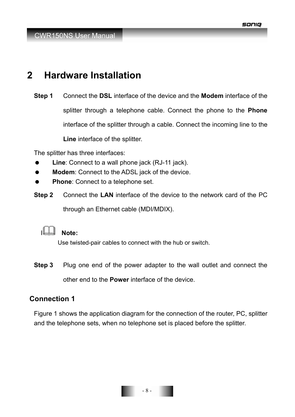 2 hardware installation | SONIQ CWR150NS User Manual | Page 9 / 90