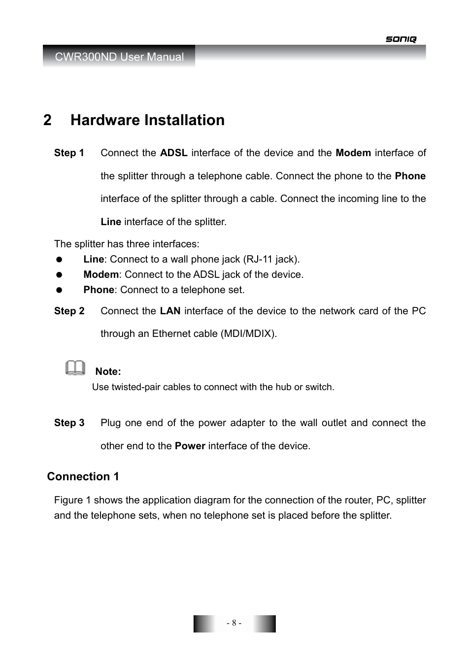 2 hardware installation | SONIQ CWR300ND User Manual | Page 10 / 101