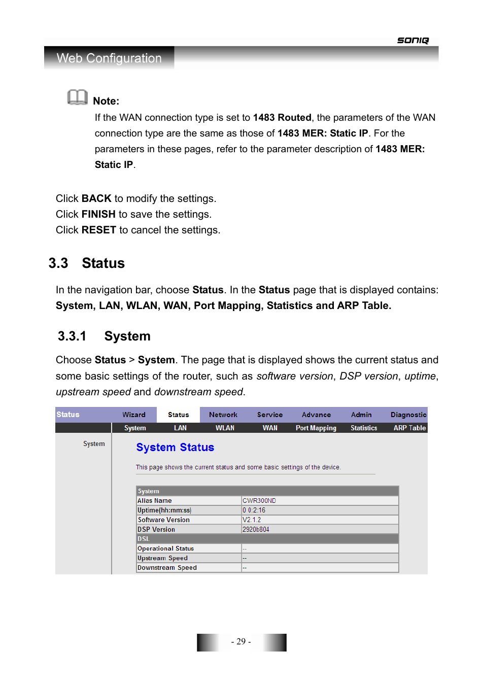 3 status | SONIQ CWR300ND User Manual | Page 31 / 101