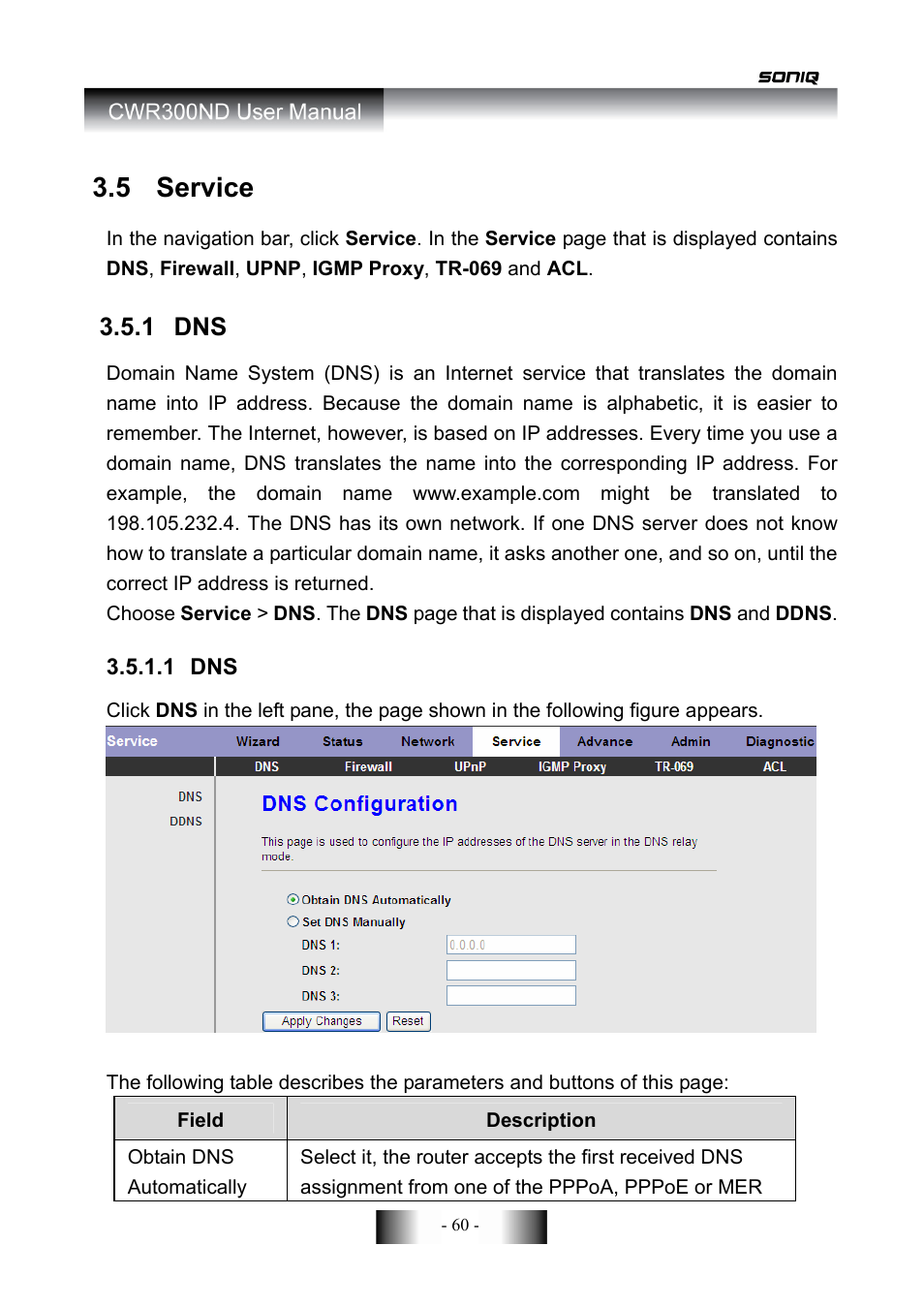5 service, 1 dns | SONIQ CWR300ND User Manual | Page 62 / 101