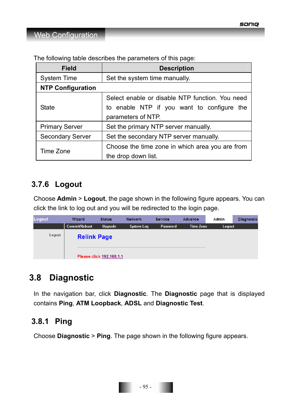 8 diagnostic, 6 logout, 1 ping | SONIQ CWR300ND User Manual | Page 97 / 101