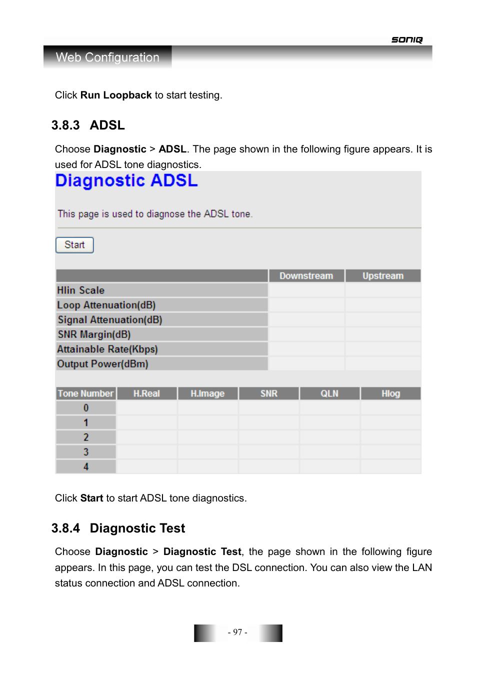 3 adsl, 4 diagnostic test | SONIQ CWR300ND User Manual | Page 99 / 101