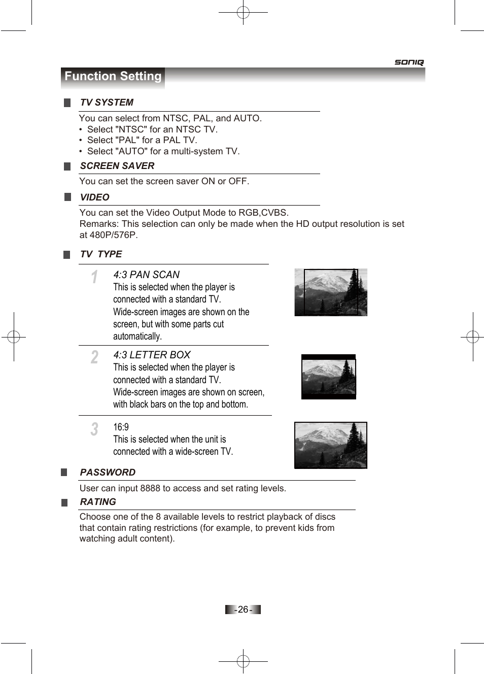 Function setting | SONIQ D100 User Manual | Page 27 / 34