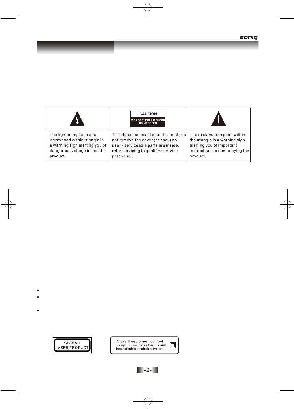 页面 2, Safety information | SONIQ D100 User Manual | Page 3 / 34
