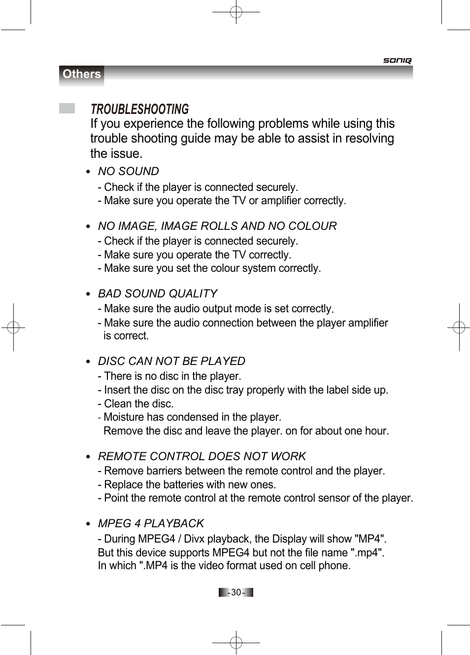 Troubleshooting | SONIQ D100 User Manual | Page 31 / 34