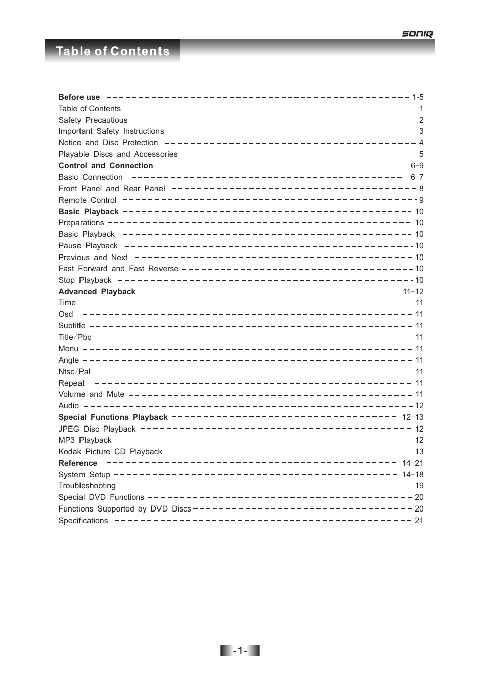 SONIQ D101 User Manual | 21 pages