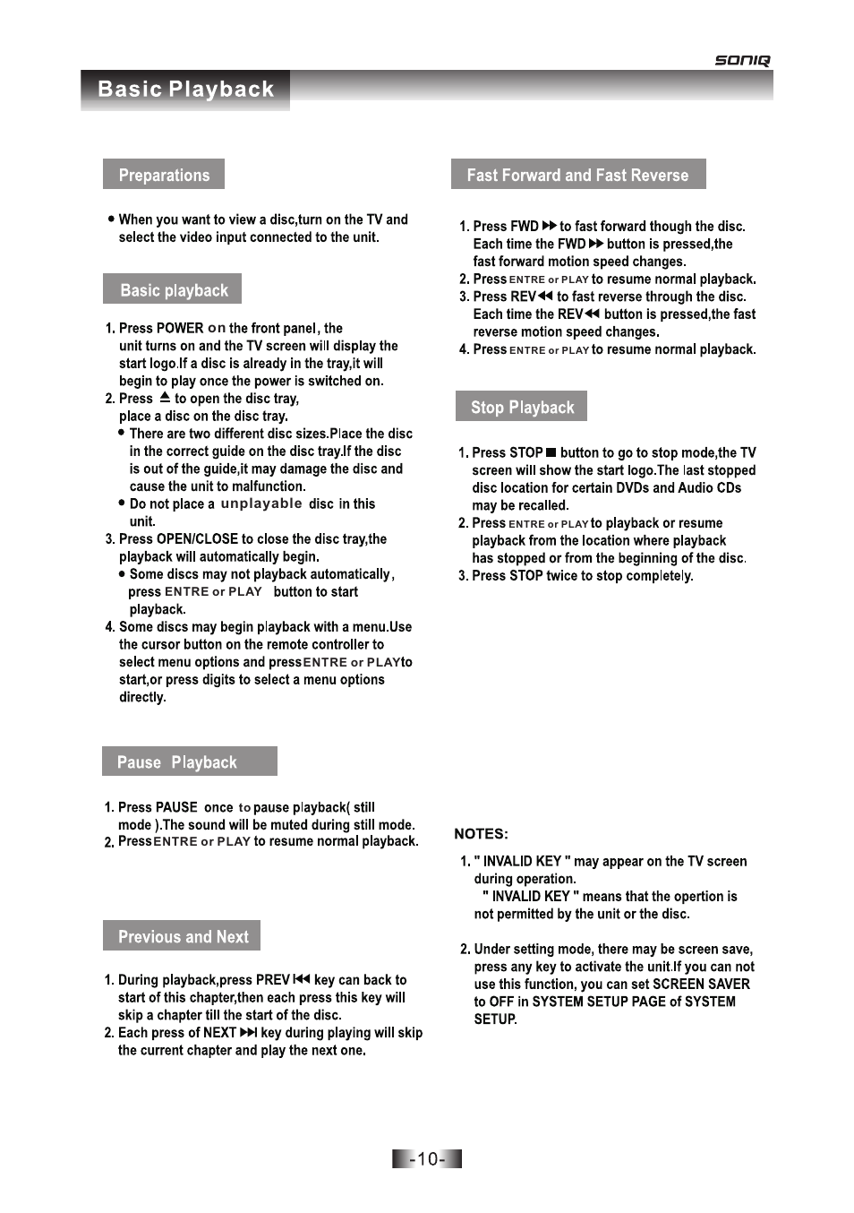 页 10 | SONIQ D101 User Manual | Page 10 / 21