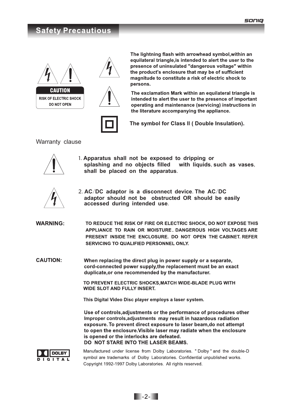SONIQ D101 User Manual | Page 2 / 21