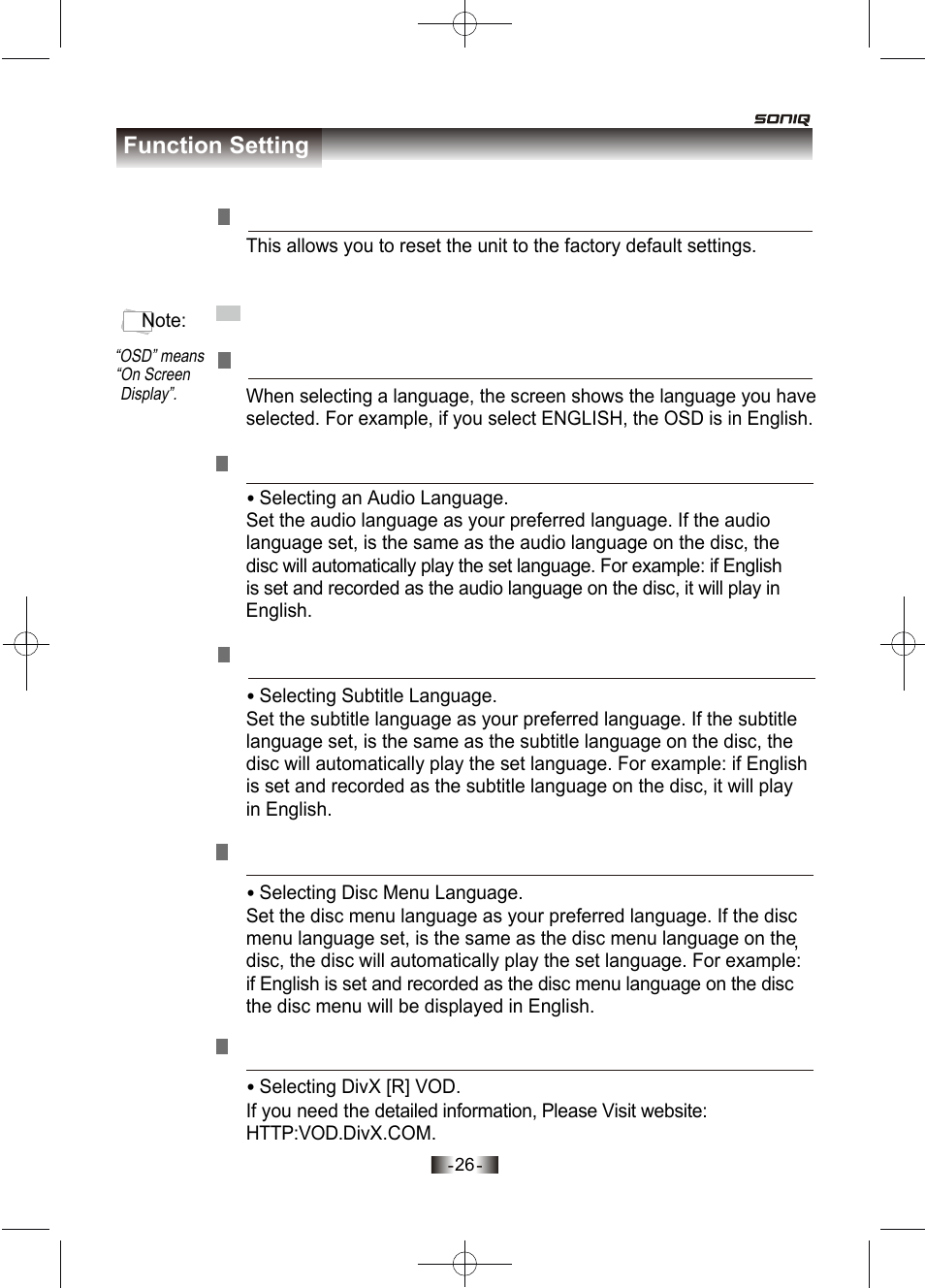 Function setting | SONIQ D150 User Manual | Page 28 / 36