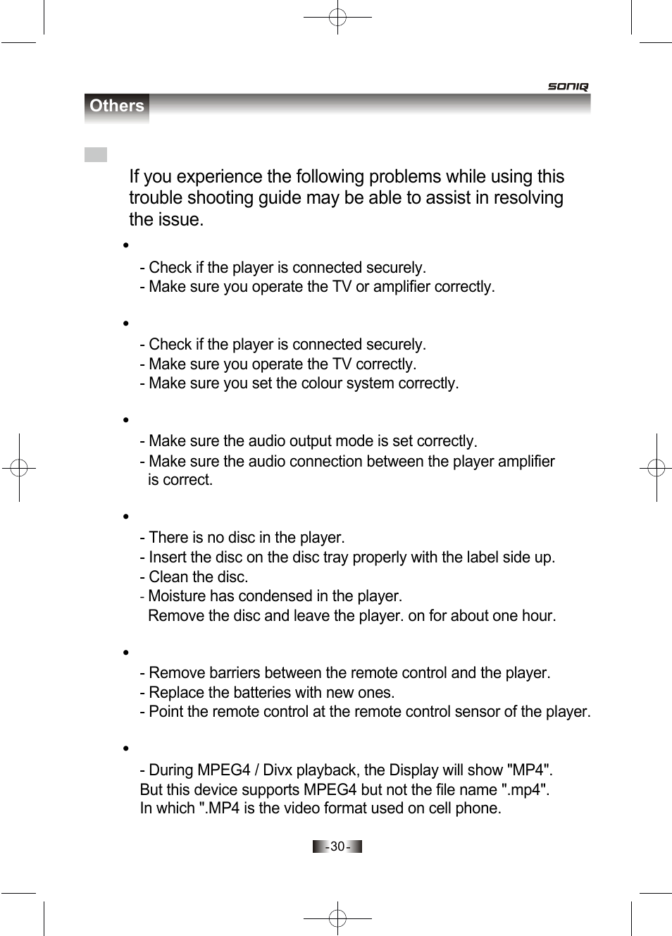 Troubleshooting | SONIQ D150 User Manual | Page 32 / 36