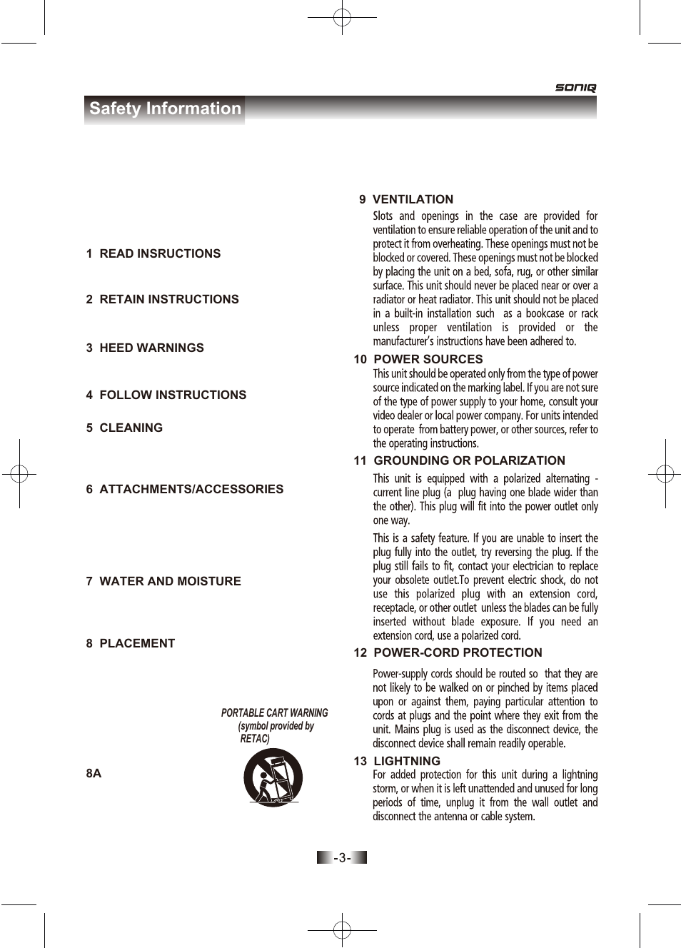 页面 3, Safety information | SONIQ D150 User Manual | Page 5 / 36