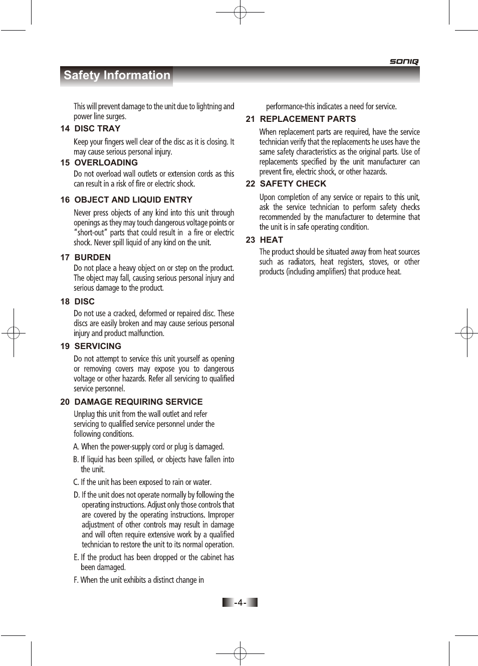 页面 4, Safety information | SONIQ D150 User Manual | Page 6 / 36