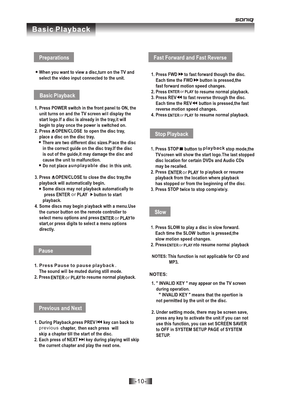 页 10 | SONIQ D301 User Manual | Page 11 / 22