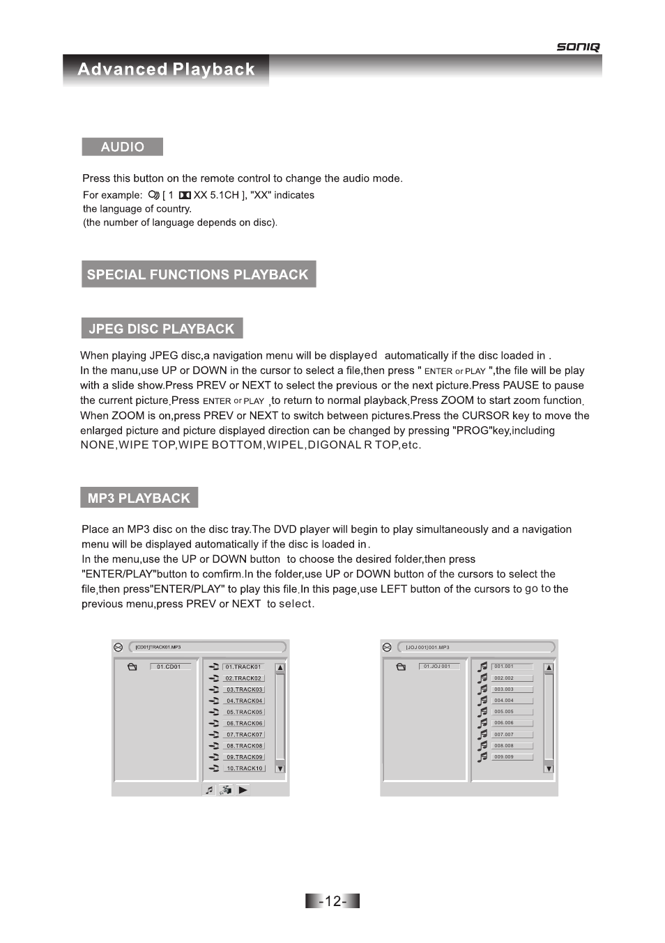 页 12, Audio | SONIQ D301 User Manual | Page 13 / 22