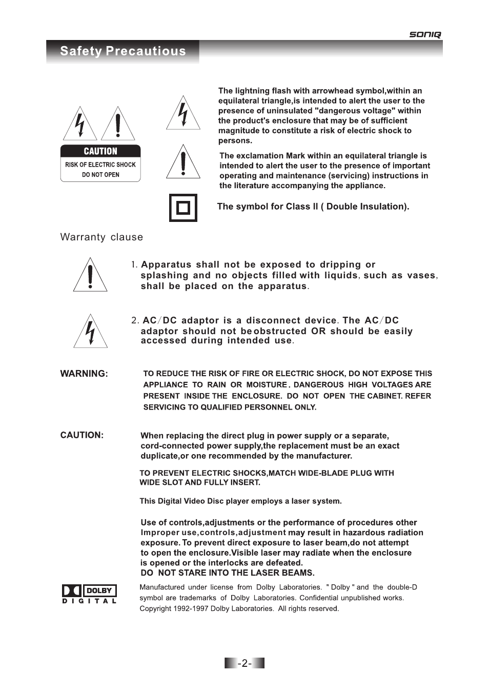 SONIQ D301 User Manual | Page 3 / 22