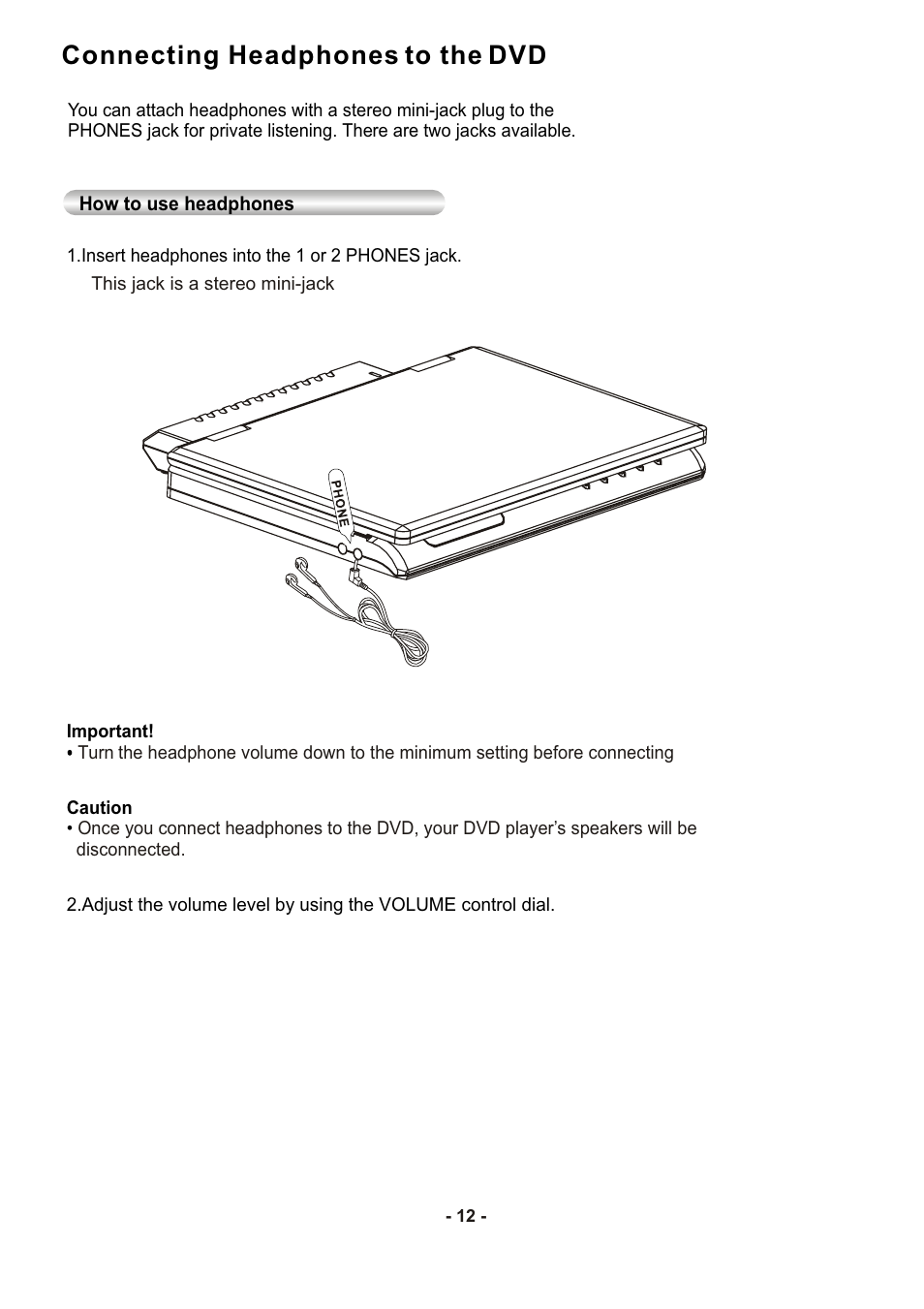 Connecting headphones to the dvd | SONIQ DVP1000 User Manual | Page 13 / 41