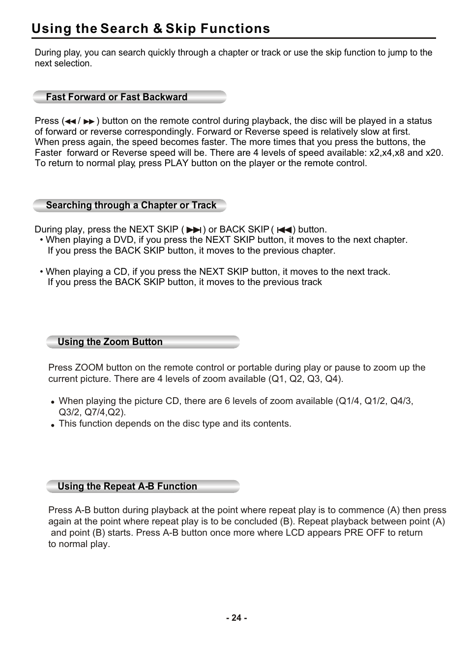 Using the search & skip functions | SONIQ DVP1000 User Manual | Page 25 / 41