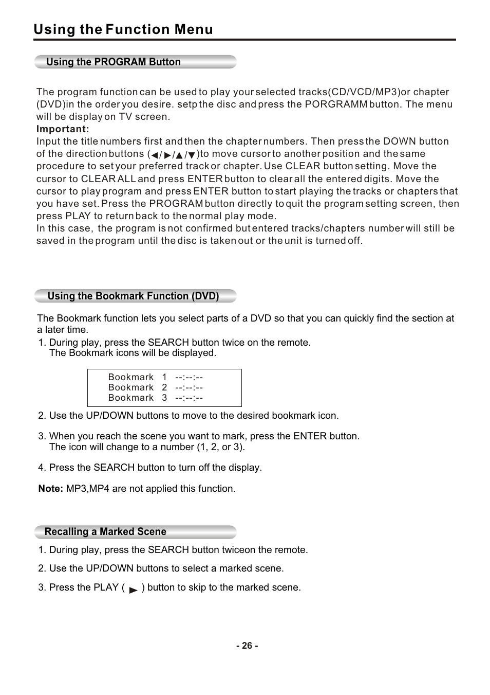 Using the function menu | SONIQ DVP1000 User Manual | Page 27 / 41
