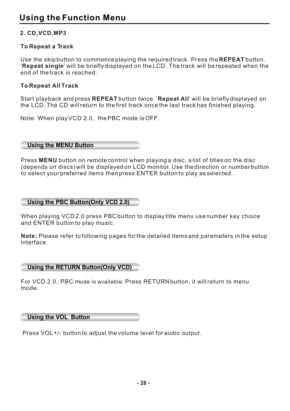 Using the function menu | SONIQ DVP1000 User Manual | Page 29 / 41