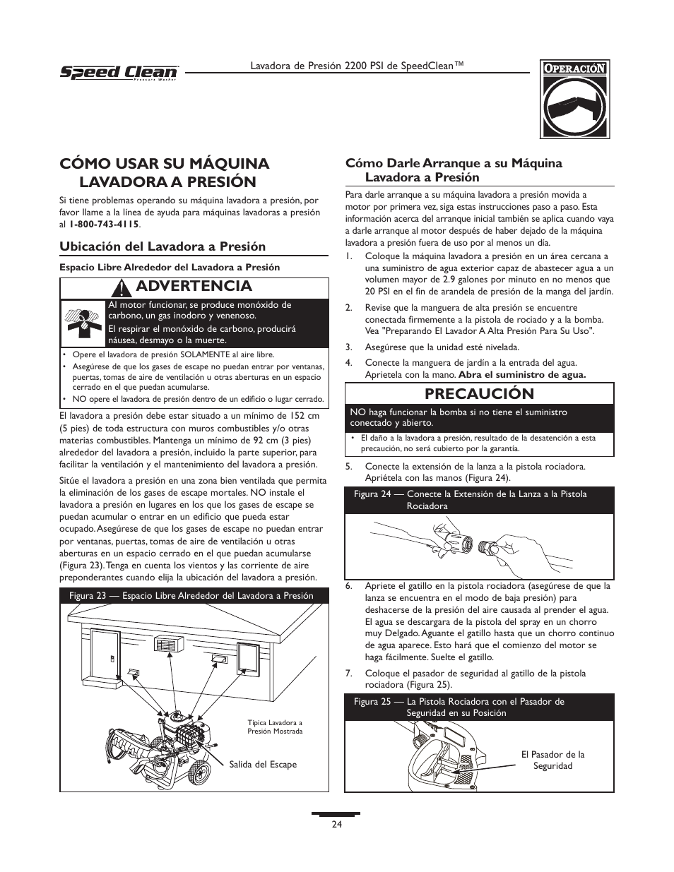 Cómo usar su máquina lavadora a presión, Precaución, Advertencia | Briggs & Stratton 020239-0 User Manual | Page 24 / 32