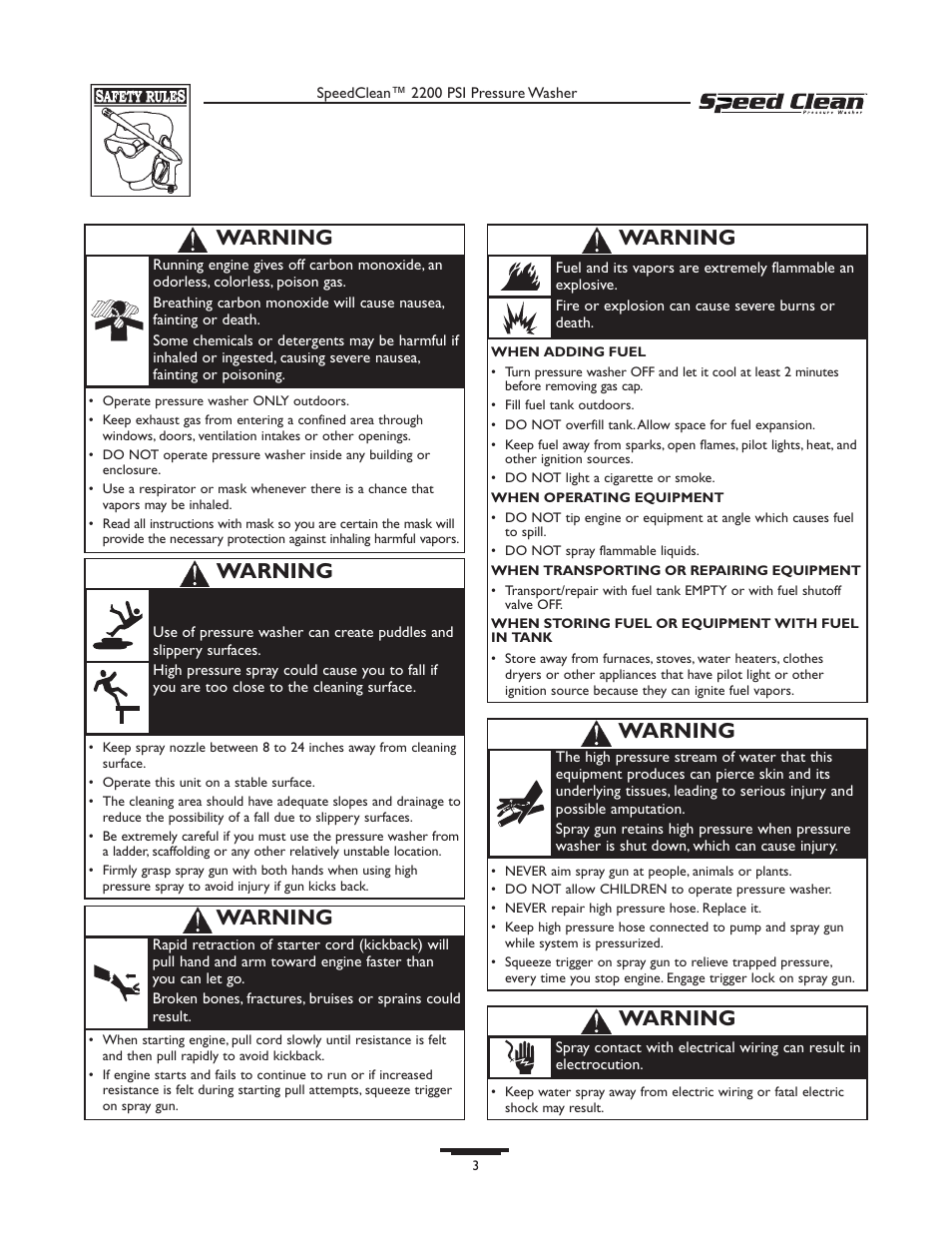 Warning | Briggs & Stratton 020239-0 User Manual | Page 3 / 32