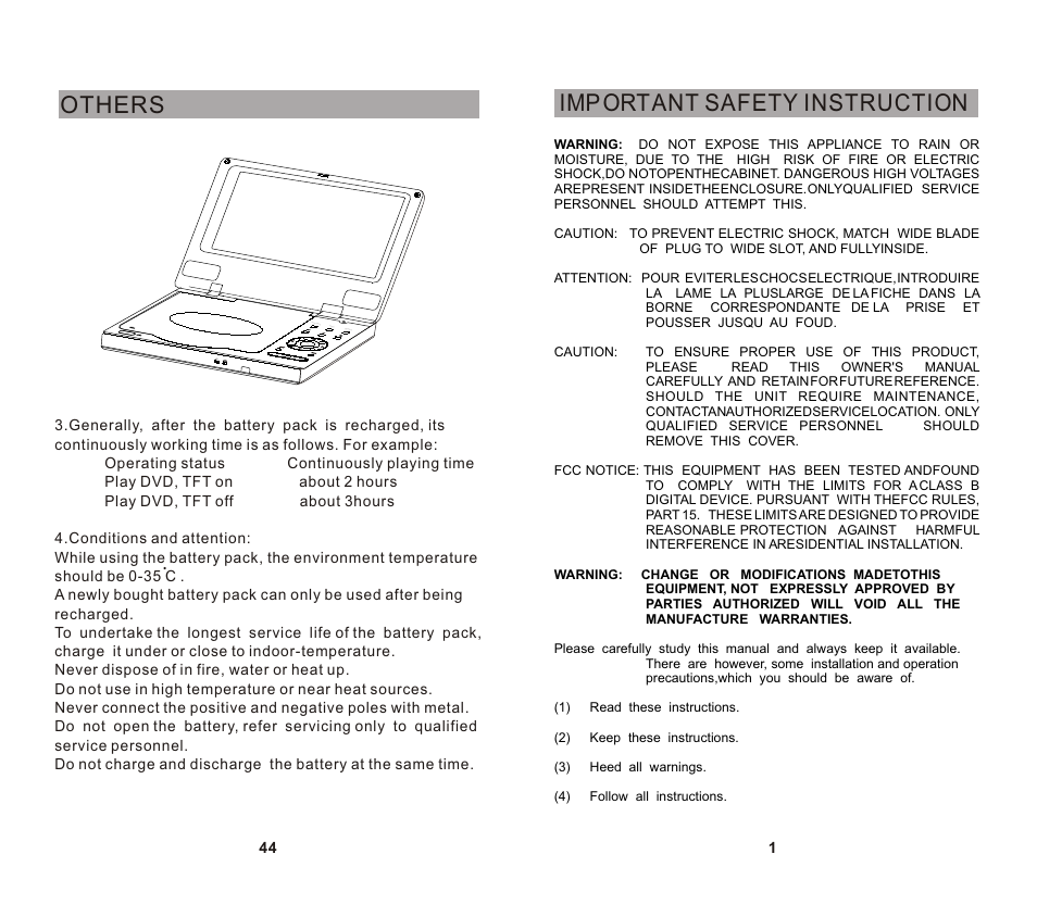 Imp ortant safety instruction, Others | SONIQ DVP720 User Manual | Page 2 / 23