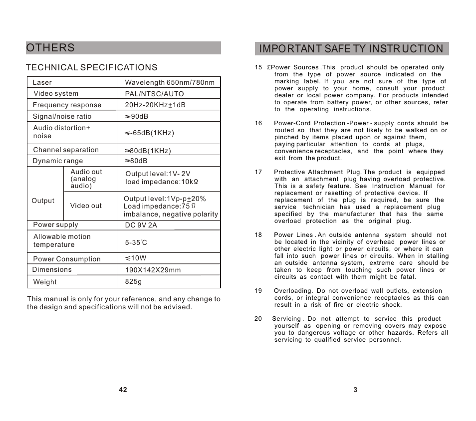 Impo rtan t safe ty instr ucti on, Others | SONIQ DVP720 User Manual | Page 4 / 23