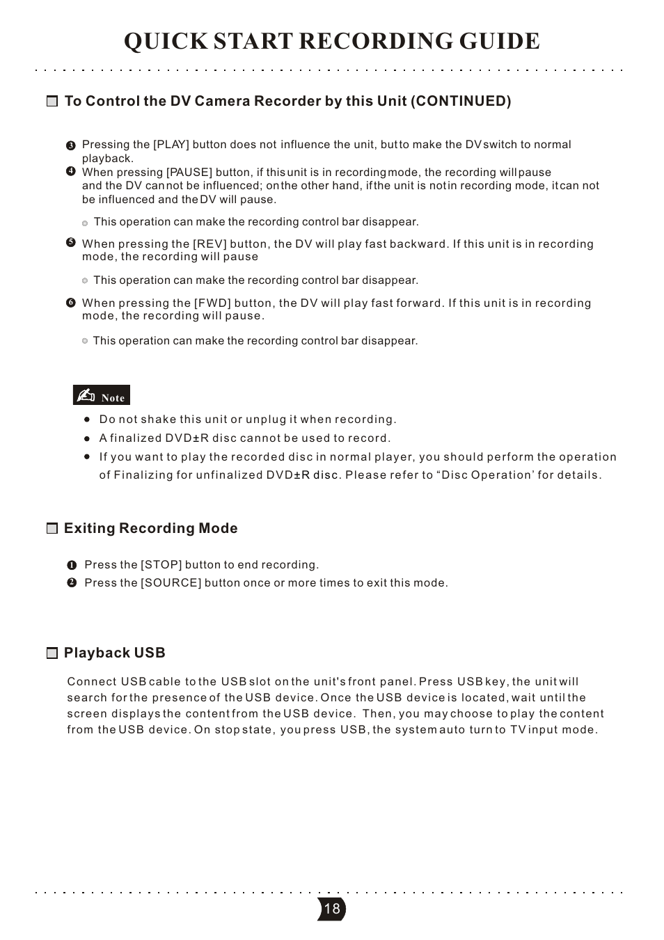 Quick start recording guide, Exiting recording mode, Playback usb | SONIQ DVR150 User Manual | Page 23 / 54
