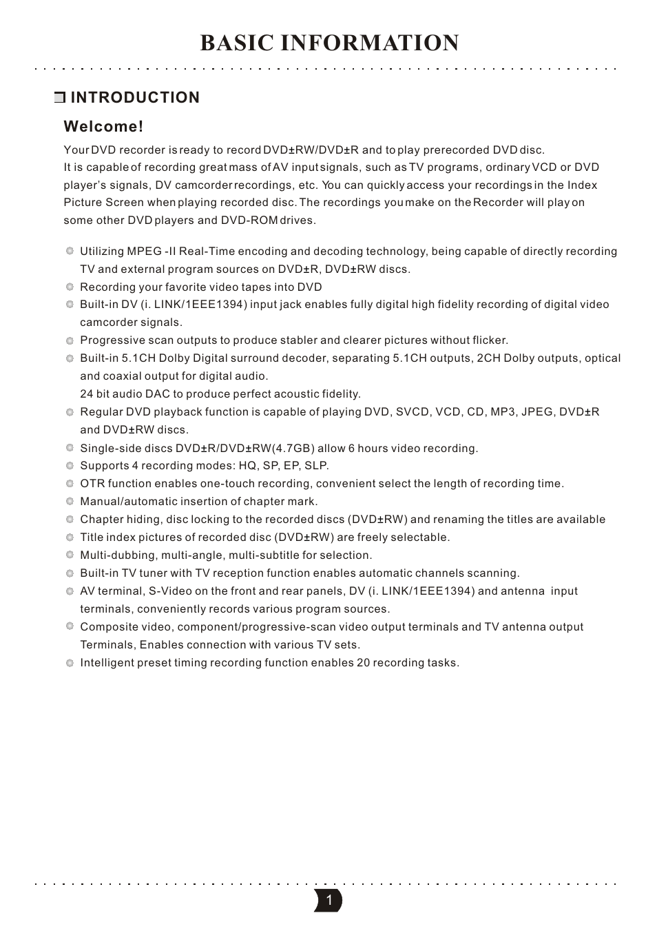 Basic information, Welcome, Introduction | SONIQ DVR150 User Manual | Page 6 / 54