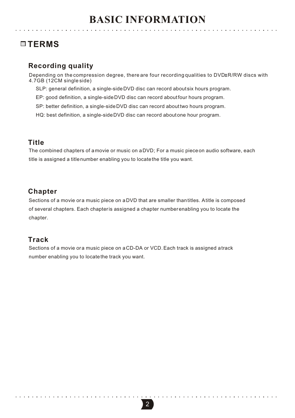 Basic information, Terms | SONIQ DVR150 User Manual | Page 7 / 54
