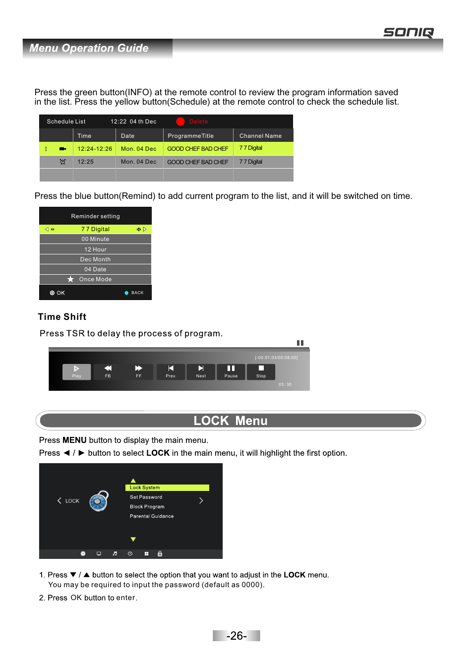 页面 28, Time shift | SONIQ E16Z11B User Manual | Page 28 / 37